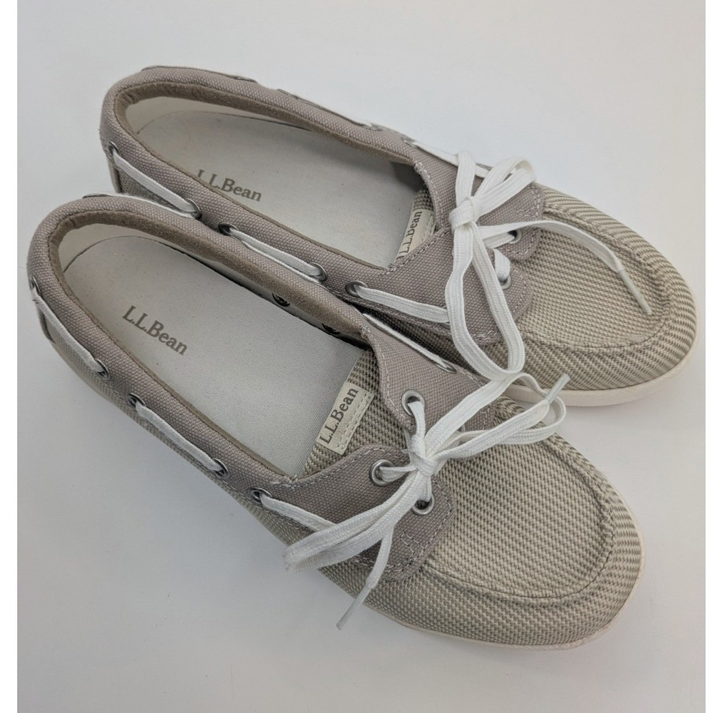 L.L.Bean Canvas Deck Boat Shoe Loafer Womens Size 8 Beige Preppy Nautical 287089 - Picture 8 of 9